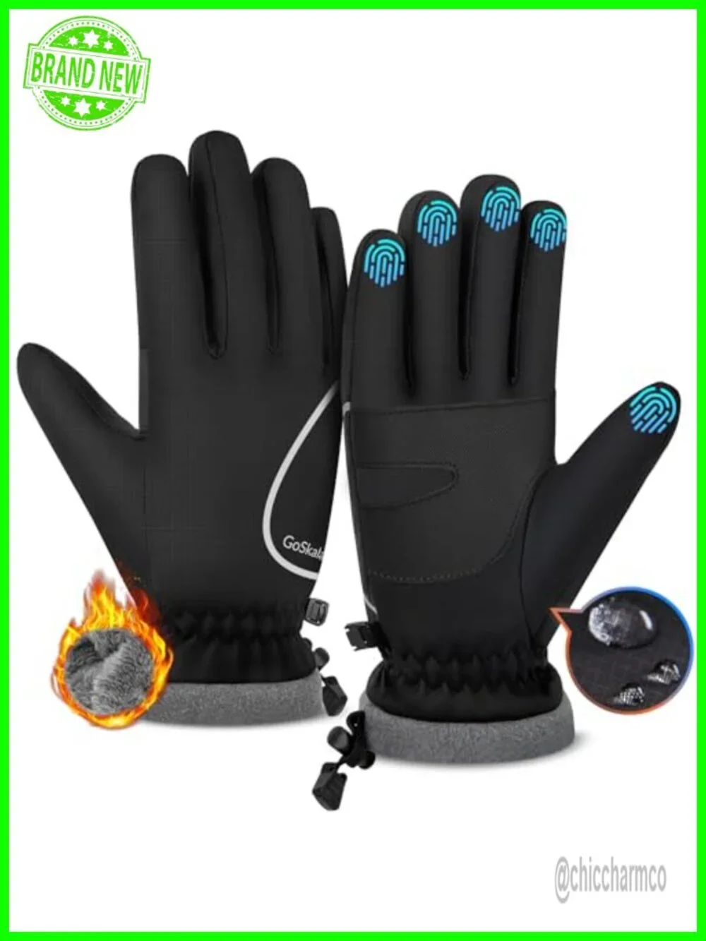 Unisex Waterproof Winter Gloves with Touchscreen Conductive Fabric, PU Palm